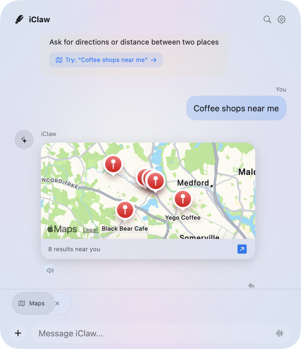 iClaw displaying an interactive map
