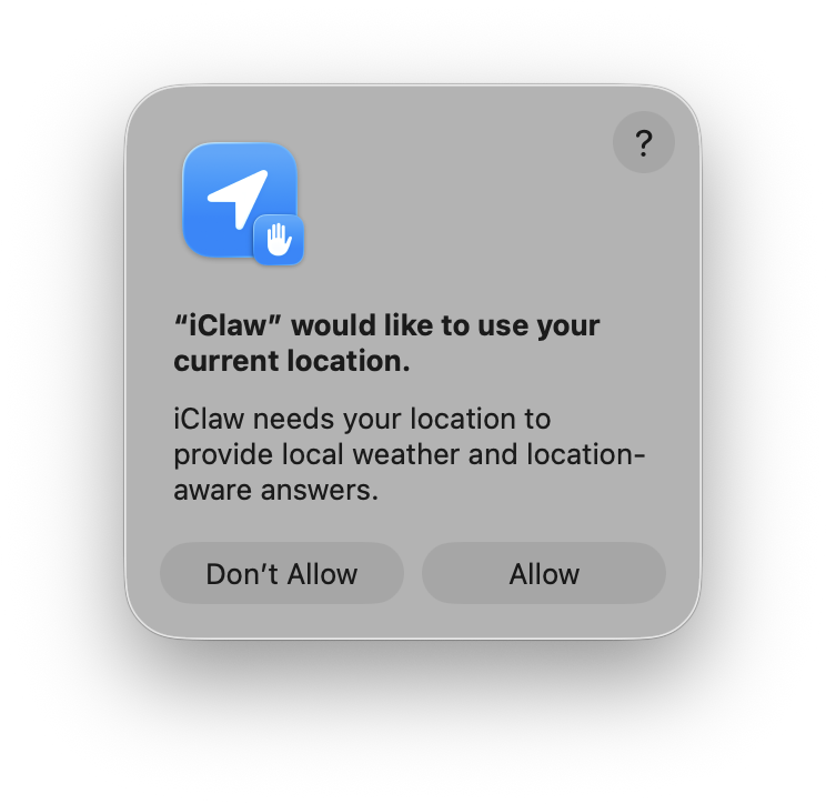 iClaw permission request dialog